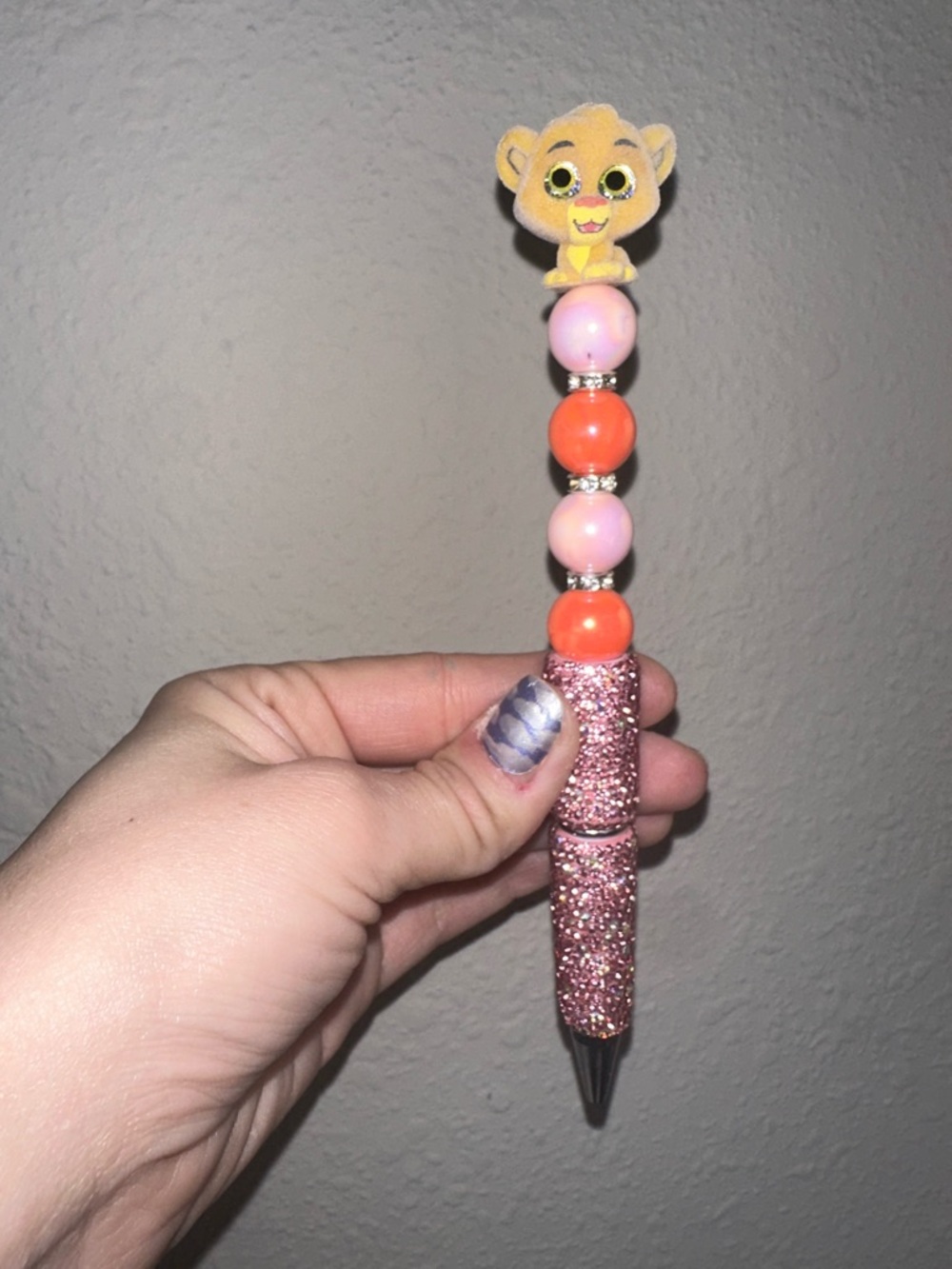 Flocked Simba Rinestone Bead Ballpoint Pen